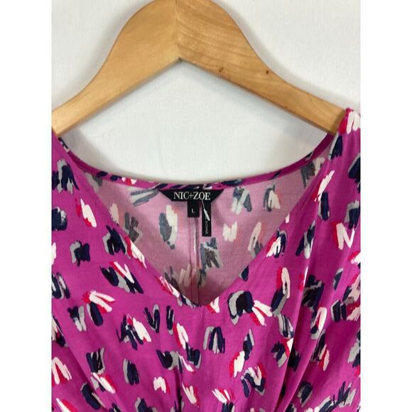 NIC+ZOE Cool Cat Printed V Neck Short Sleeve Blouse Size Large - Picture 5 of 9